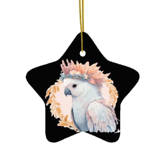 Cute Watercolor Cockatoo Parrot Bird Flower Crown Ceramic Ornaments