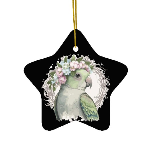 Artistic Monk Parakeet Quaker Parrot Bird Flower C Ceramic Ornaments