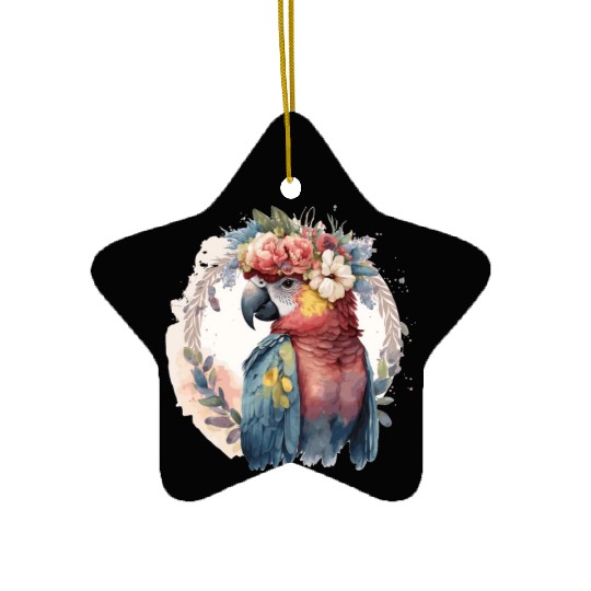 Watercolor Parrot Macaw Bird Flower Crown Pet Bird Ceramic Ornaments