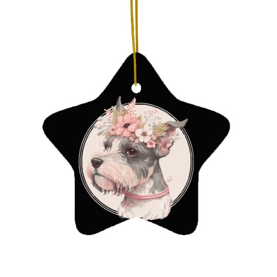 Cute Miniature Mini Schnauzer Flower Crown Pet Dog Ceramic Ornaments