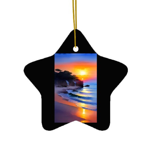 A sunrise with a seaside view Ceramic Ornaments