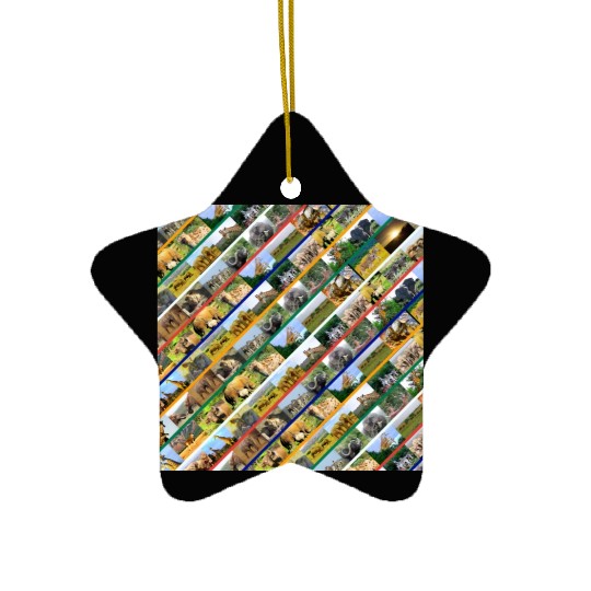Wildlife Stripe Multi Color Collage Ceramic Ornaments