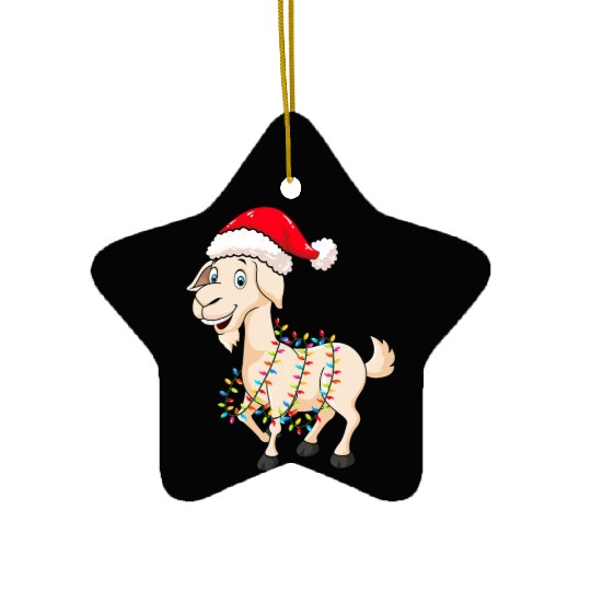 Christmas Lights Goat Wearing Xmas Hat Farmer Ceramic Ornaments