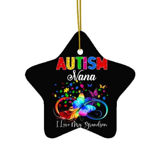 Butterfly Autism Nana I Love My Grandson Support A Ceramic Ornaments