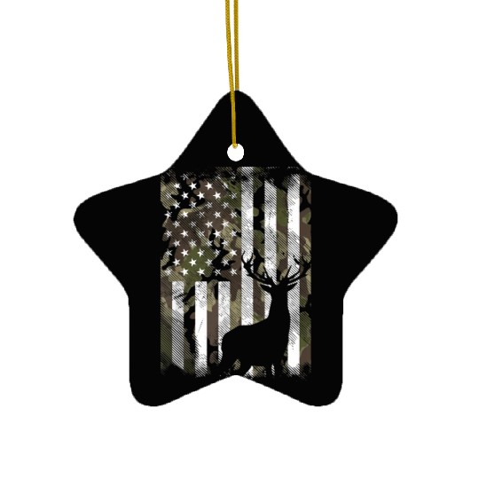 Patriotic Camo American Flag Deer Hunter Hunting Ceramic Ornaments
