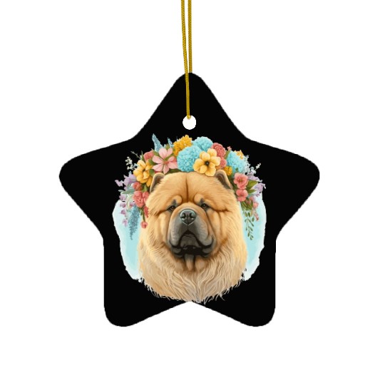 Cute Chow Chow Flower Crown Pet Dog Breed Floral P Ceramic Ornaments