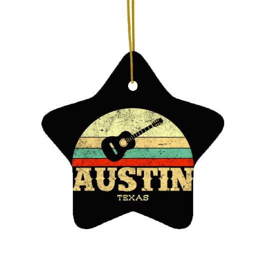 Austin Texas Guitar Lone Star State Ceramic Ornaments