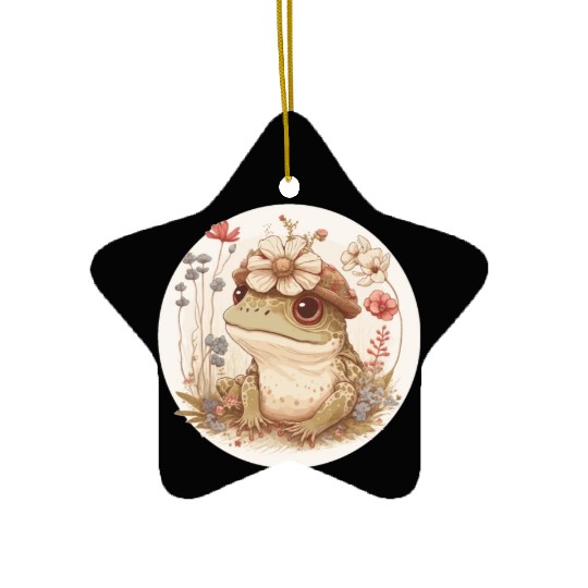 Cottagecore Cute Frog Toad Flower Crown Dark Acade Ceramic Ornaments