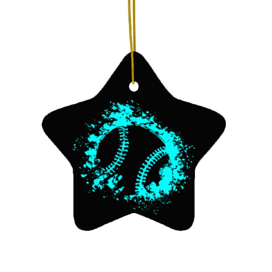 Softball Distressed Ball Teal Black Ceramic Ornaments