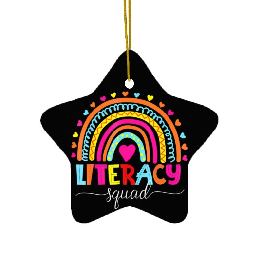 Literacy Squad Reading Teacher Rainbow Back To Sch Ceramic Ornaments