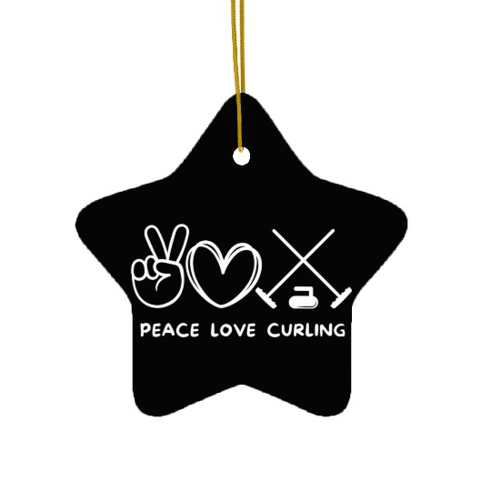 Peace Love Curling Retro Curling Lover Sport Lover Ceramic Ornaments