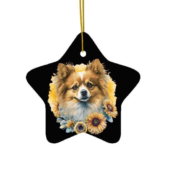 Cute Pomeranian Sunflower Dog Breed Pet Puppy Ceramic Ornaments