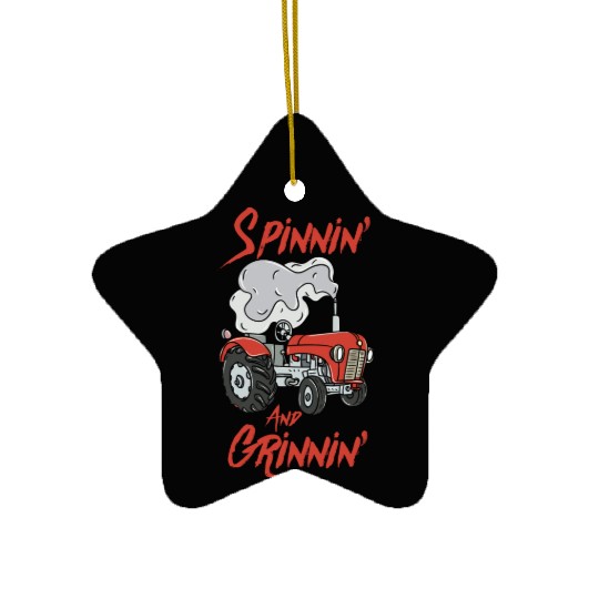 Tractor Pulling Farmer Ceramic Ornaments