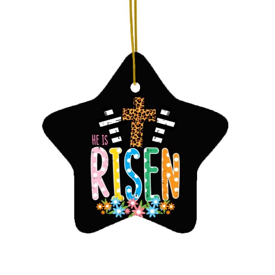 He Is Risen Leopard Cross Easter Jesus Religious Ceramic Ornaments