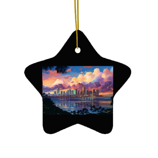 Anime Honolulu A Vibrant Anime Inspired Skyline Ceramic Ornaments