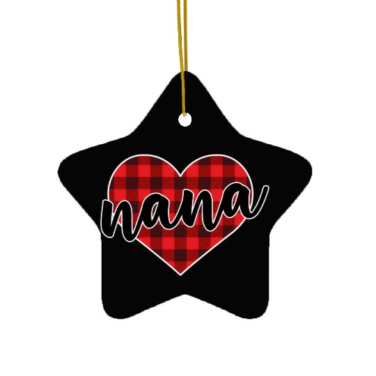 Nana Buffalo Plaid Heart Cozy Winter Pattern Ceramic Ornaments