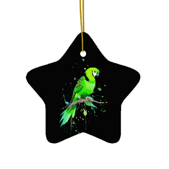 A green parakeet ink drawing Ceramic Ornaments