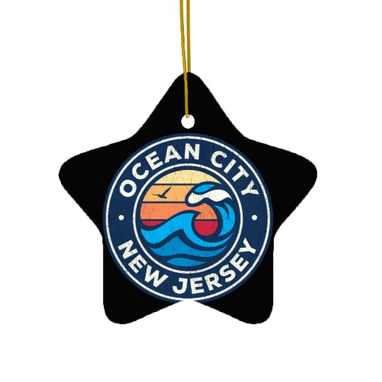 Ocean City New Jersey Nj Nautical Waves Ceramic Ornaments