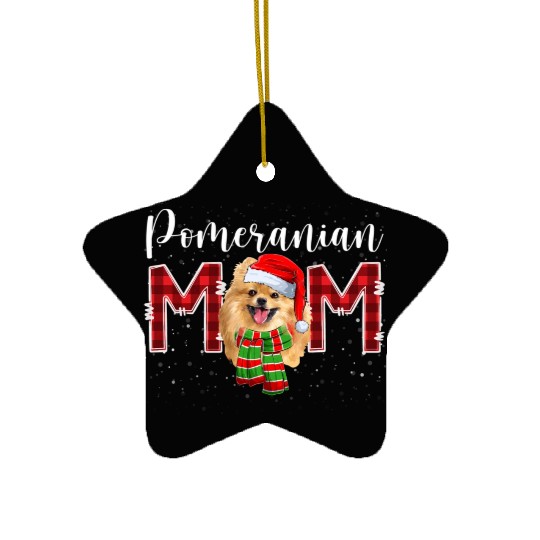 Pomeranian Mom Santa Scarf Plaid Dog Mom Ceramic Ornaments