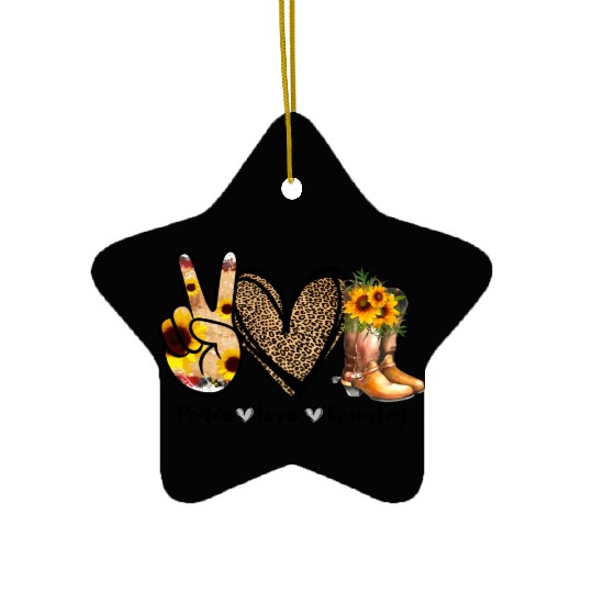 Sunflower Peace Love Country Cowgirl Midwest Boot Ceramic Ornaments