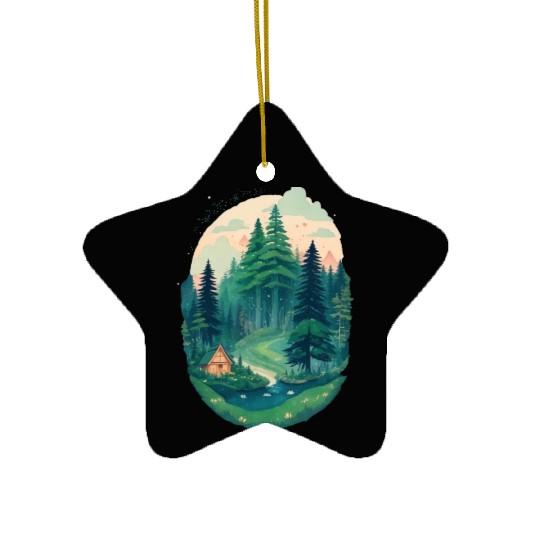 Pine trees Pine Tree Mountain Landscape Ceramic Ornaments