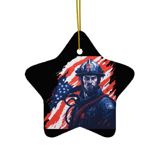 Firefighter USA Flag Design Ceramic Ornaments