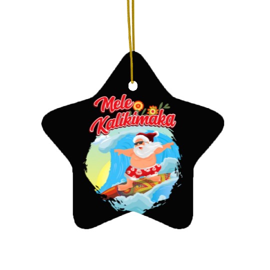 In July Santa Surfing Mele Kalikimaka Ceramic Ornaments