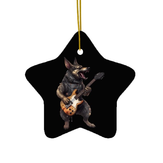 German Shepherd Dog Playing On Electric Guitar Ceramic Ornaments