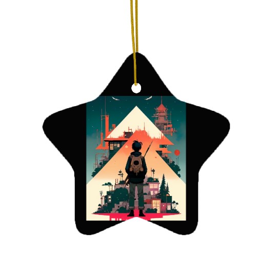 Starry Night Sky and Urban Vistas Ceramic Ornaments