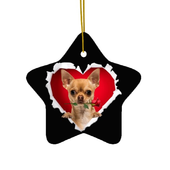 Chihuahua Dog Rose Heart Day Ceramic Ornaments