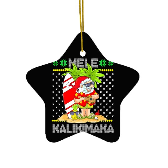 Mele Kalikimaka Santa Claus Surfer Guitar Ceramic Ornaments