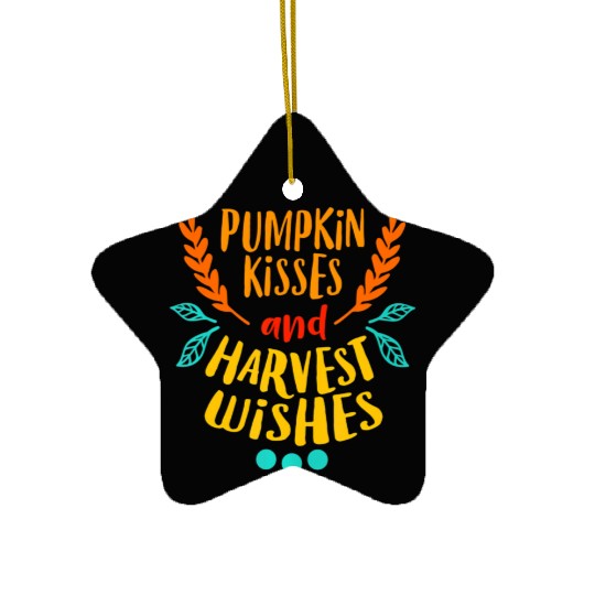 PUMPKIN KISSES HARVEST WISHES Funny Love Fall Ceramic Ornaments