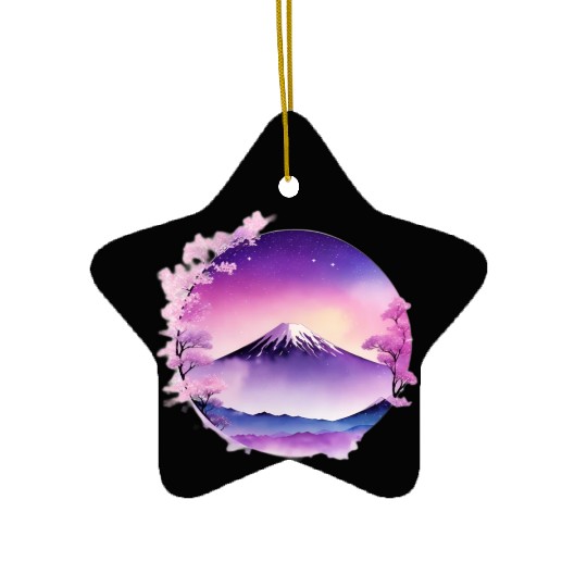 Japan Mount Fuji Dreamy Lo-Fi Style Retro Purple Ceramic Ornaments