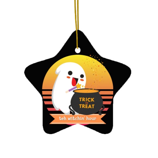 Halloween Cute Ghost Witching Hour Trick Or Treat Ceramic Ornaments