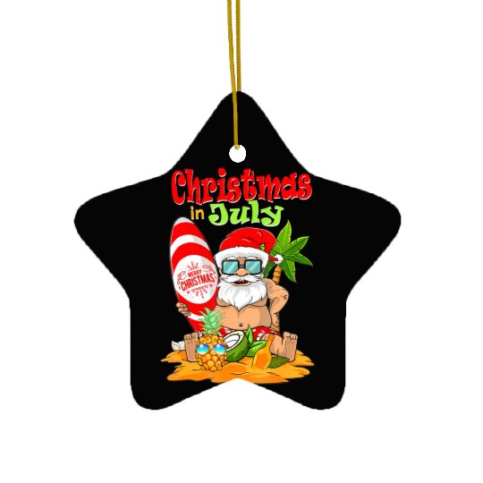 Christmas In July Funny Santa Summer Beach Ceramic Ornaments