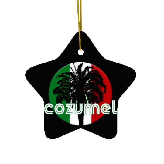 Cozumel Mexico Flag Native Palm Tree Mexican Ceramic Ornaments