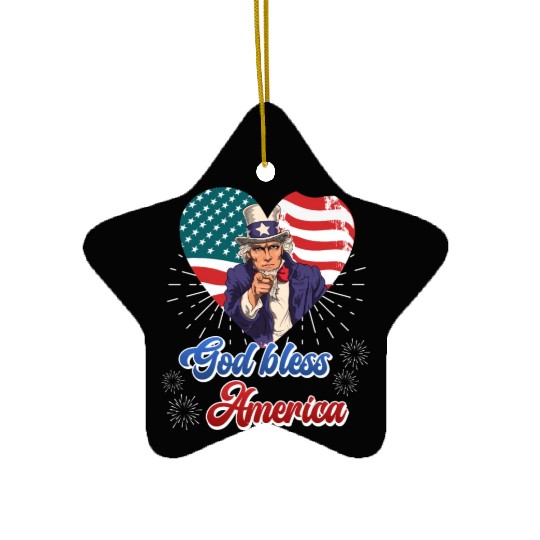 God Bless America Independence Day 4th July USA Ceramic Ornaments
