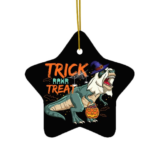 Trick Or Treat Saurus With Pumpkin Halloween Ceramic Ornaments