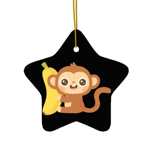 Cute Little Monkey And Banana Ceramic Ornaments
