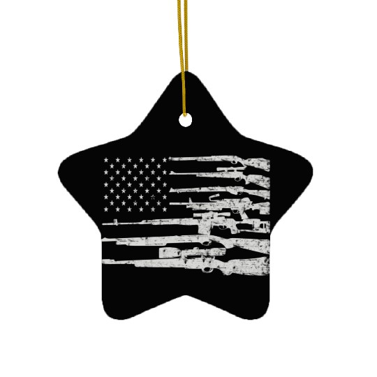Big American Flag With Machine Guns 2A Flag Ceramic Ornaments