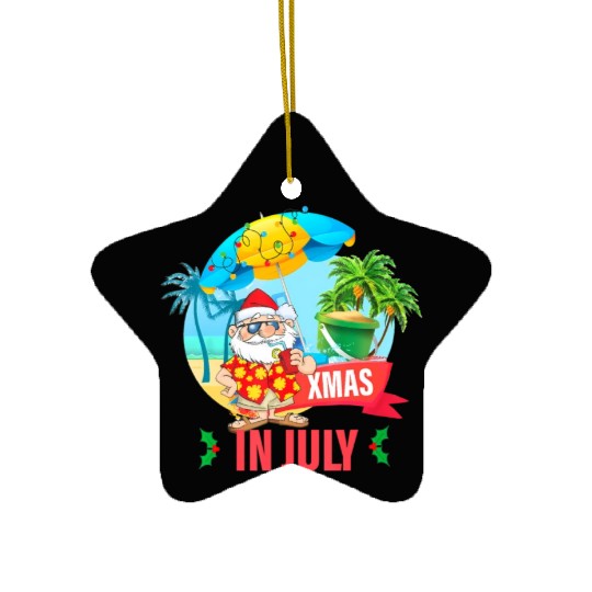 Christmas in July santa hat Xmas funny Summer Ceramic Ornaments
