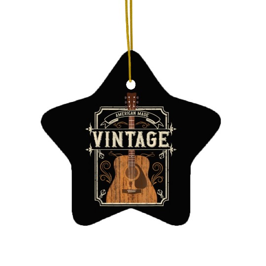 Vintage Acoustic Guitar Collector Retro Guitarist Ceramic Ornaments