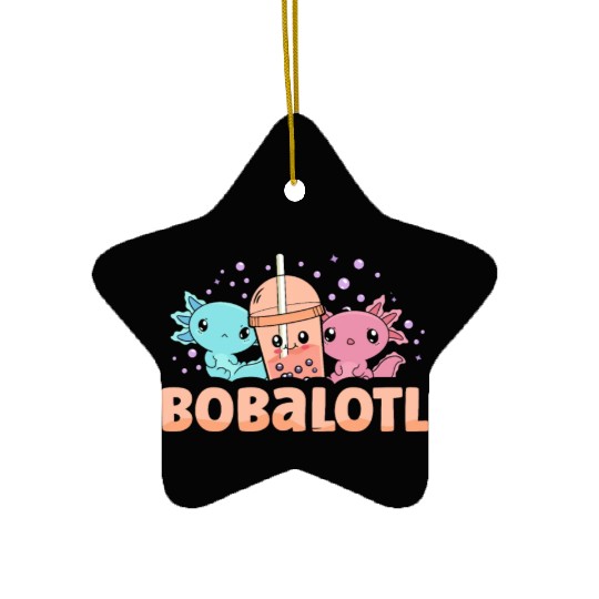 Bobalotl Bubble Tea Lover Boba Tea Drinker Axolotl Ceramic Ornaments