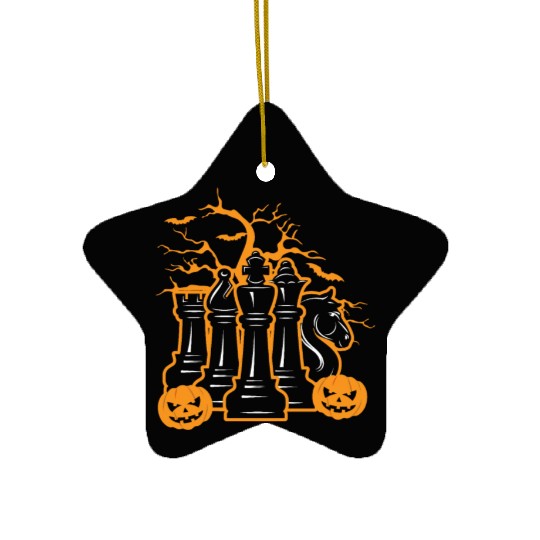 Chess Halloween Trick Or Treat Chess Board Game Ceramic Ornaments
