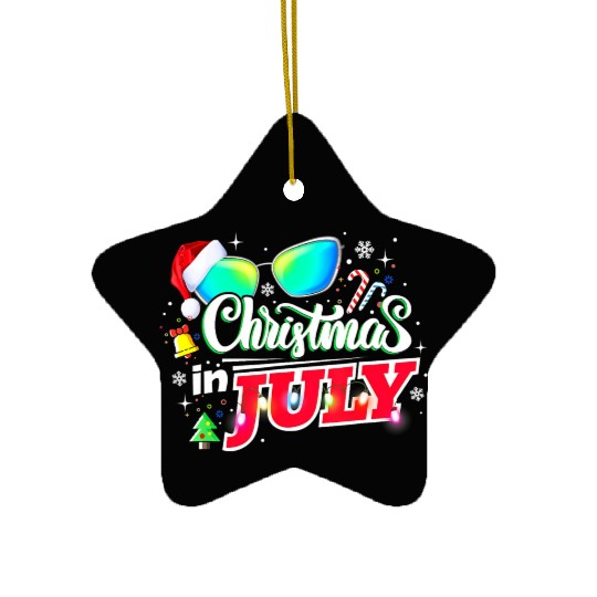 Christmas in July Santa Hat Sunglasses Summer Ceramic Ornaments