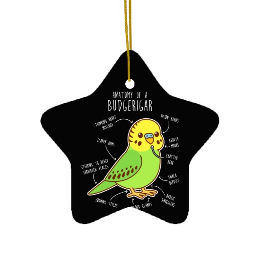 Green Budgie Anatomy Ceramic Ornaments