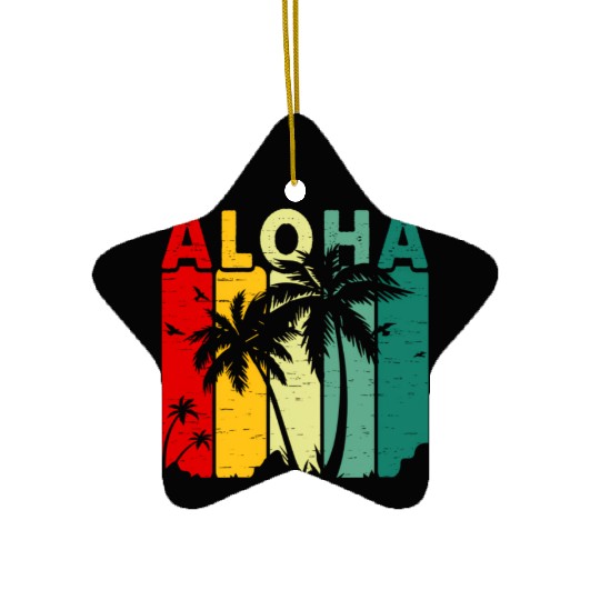 Retro Aloha Hawaii Tropical Summer Palm Tree Hawai Ceramic Ornaments