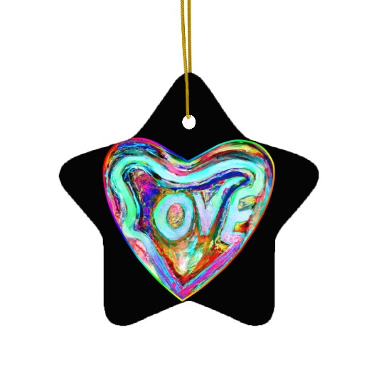 Psychedelic Pride Rainbow Love Heart Ceramic Ornaments