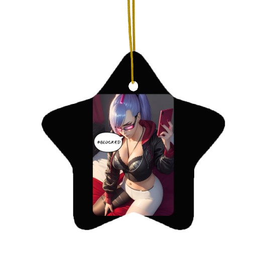 Cyberpunk Waifu Influencer Design 4 Ceramic Ornaments