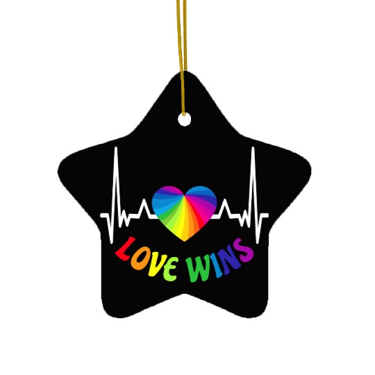 Love wins LGBTQ Pride Rainbow Flag Gay Lesbian Ceramic Ornaments